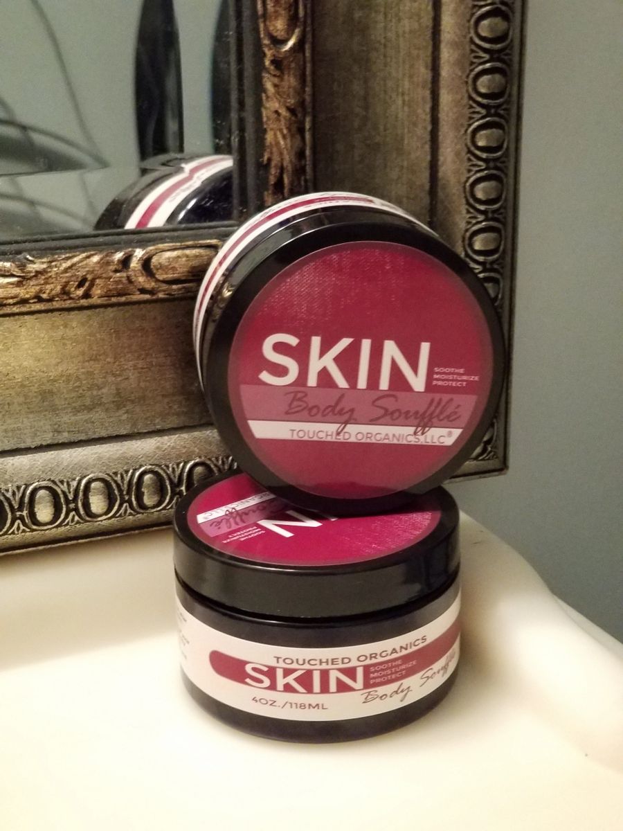 skin is touched organics body souffle an oil based cream specifially used to moisturize the driest of skin. 